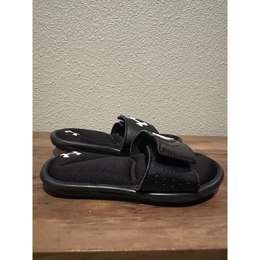 NEW Under Armour Black Boy Slides / Sandals with Adjustable Strap Size 12k